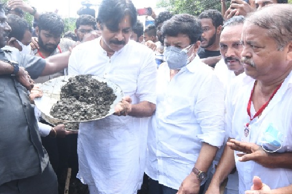 On Gandhi Jayanti, Pawan Kalyan fills potholes to target YSRCP