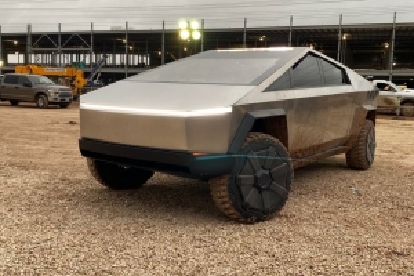 Tesla Cybertruck with updated design spotted on test track