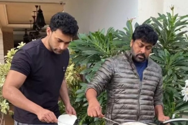 'Jealous' Chiranjeevi makes 'upma' of Varun Tej's 'dosa' at family Sankranti do