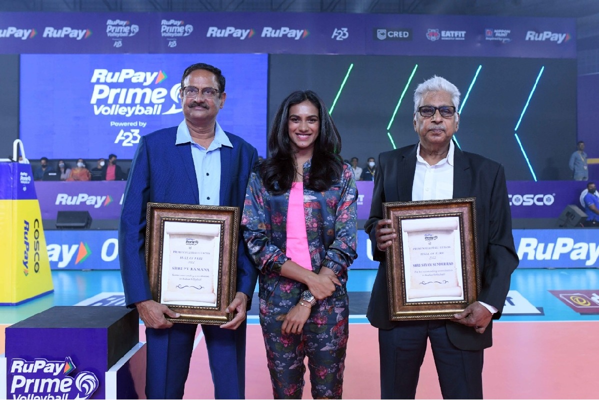 Sindhu inducts father PV Ramana, Shyam Sunder Rao into Volleyball League Hall of Fame