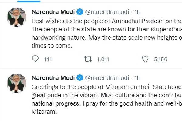 PM Modi greets Arunachal and Mizoram on statehood days