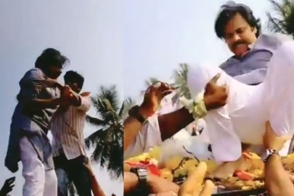 Pawan Kalyan slips and falls as fan tries to hug him, but recovers fast