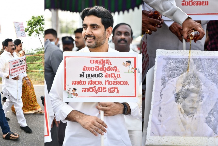 TDP legislators wash Andhra CM's portrait with liquor