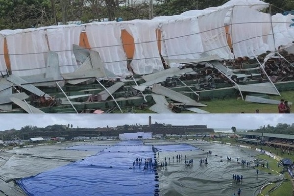 Stand collapses in heavy rain at Galle Stadium