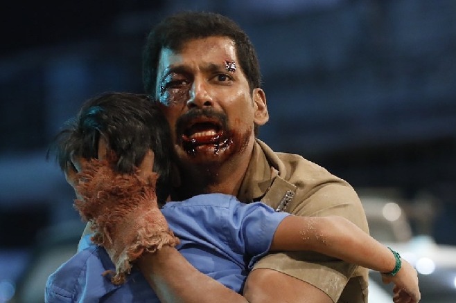 Vishal plays a constable and dad to a seven-year-old in 'Laththi'