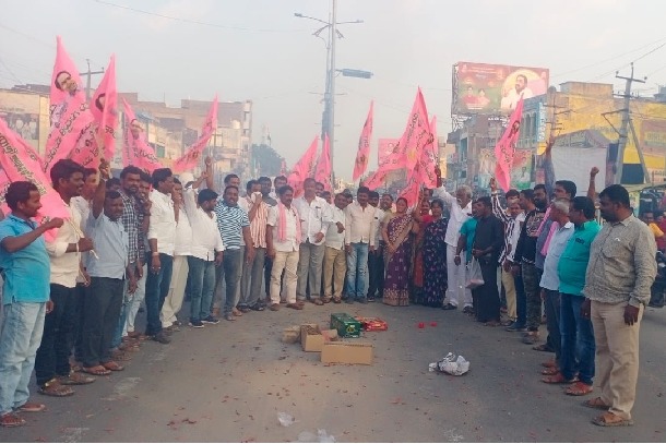 Celebrations in TRS camp after party wins Munugode bypoll