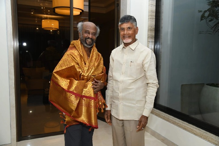 Rajinikanth calls on Chandrababu Naidu in Hyderabad