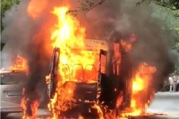 TSRTC bus catches fire in Hyderabad