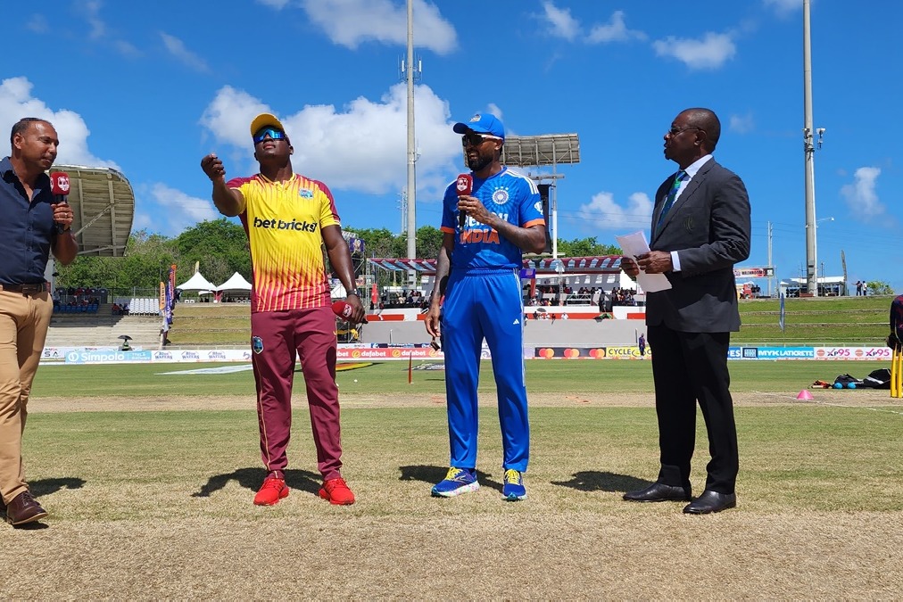 1st T20I: West Indies win toss and opt to bat first; Tilak, Mukesh make debut for India