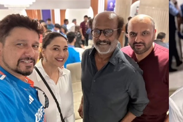 Madhuri celebrates Team India's win, poses for selfie with
 Rajinikanth, Anushka