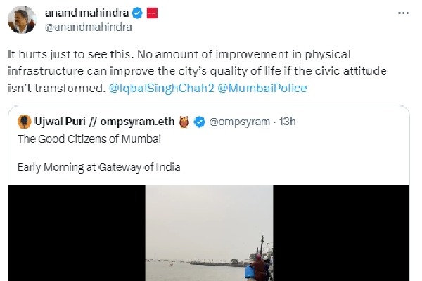 Anand Mahindra feels 'hurt' over garbage dumping at Gateway of India; offenders fined Rs 10K