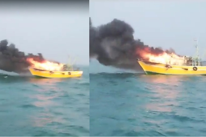 Coast Guard rescues 11 fishermen as boat catches fire off Andhra coast