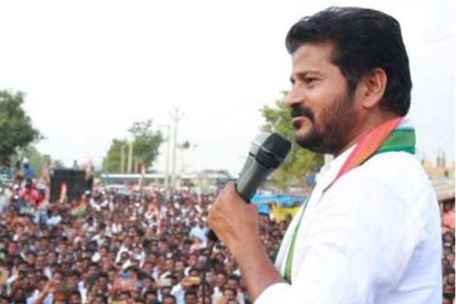 Revanth Reddy leaves in rally for Gandhi Bhavan