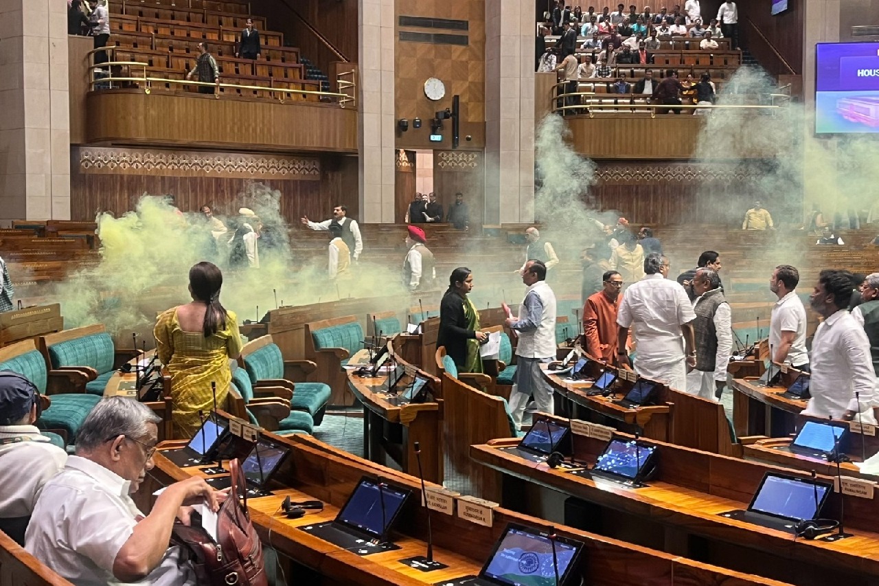 Two protesters carrying colour smoke flare detained outside Parliament