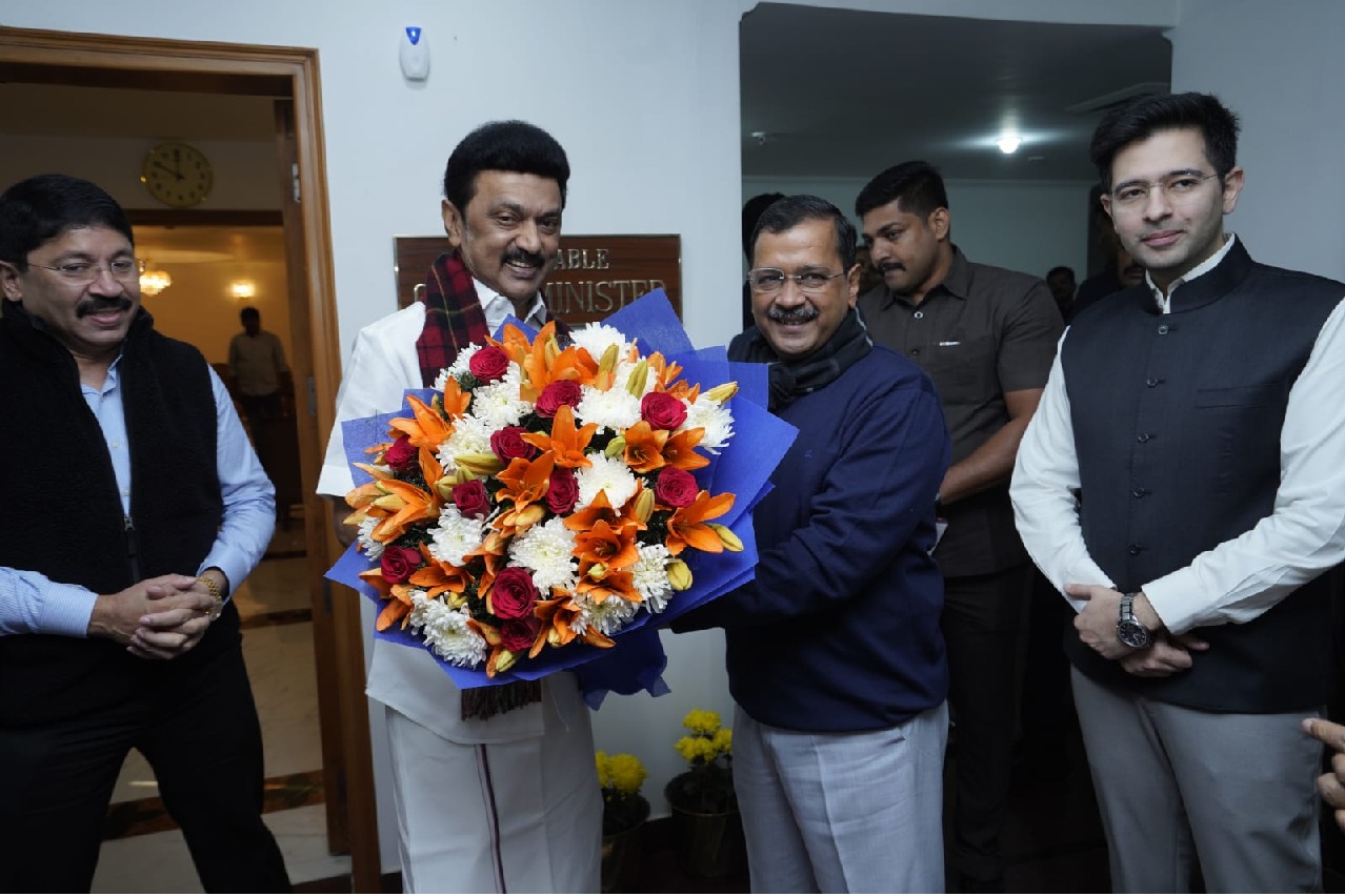 Stalin meets Kejriwal ahead of INDIA bloc meeting in New Delhi