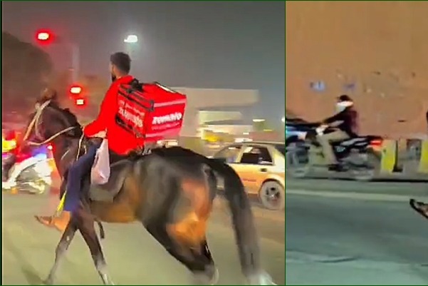 Delivery boy rides horse to deliver order in Hyderabad