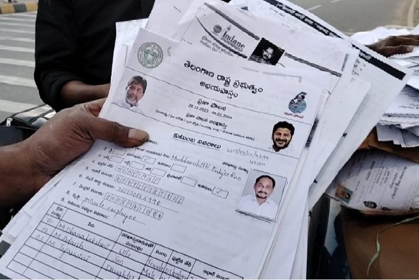 Forms received under five guarantees in Telangana found with private individuals