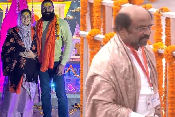 Rishab Shetty, Rajinikanth reach Ayodhya for Pran Pratishtha of Ram Mandir