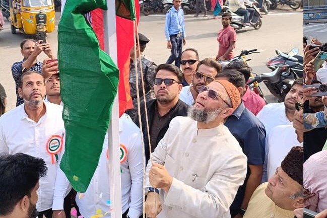 Owaisi unfurls national flag at madrasa in Hyderabad