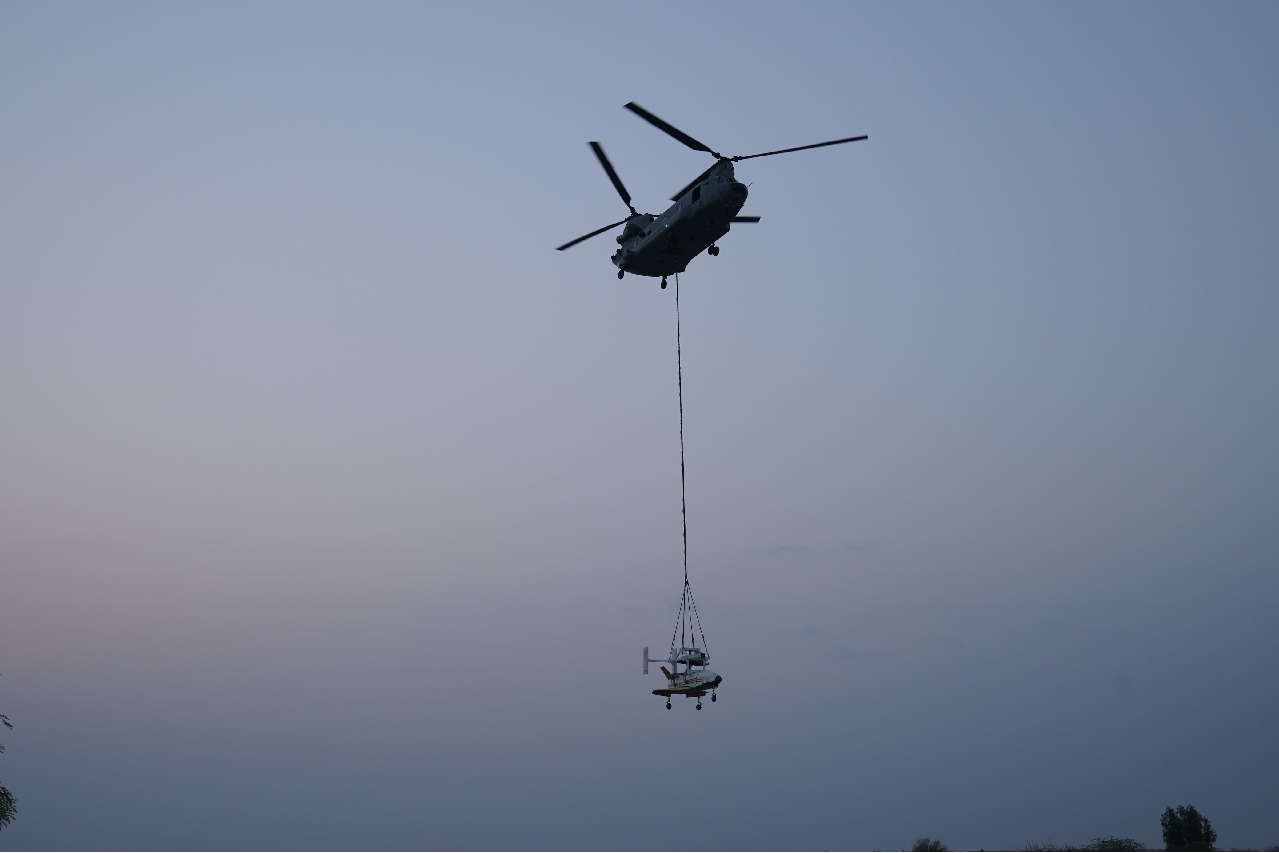 IAF Chinook helicopter in PUSHPAK RLV-LEX 2 mission