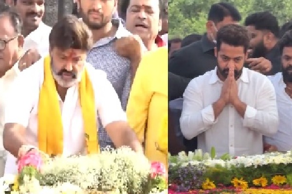 Balakrishna, Jr NTR pay tributes to NTR on birth anniversary