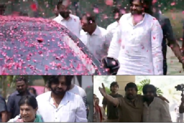 Pawan Kalyan gets grand welcome at brother Chiranjeevi's house