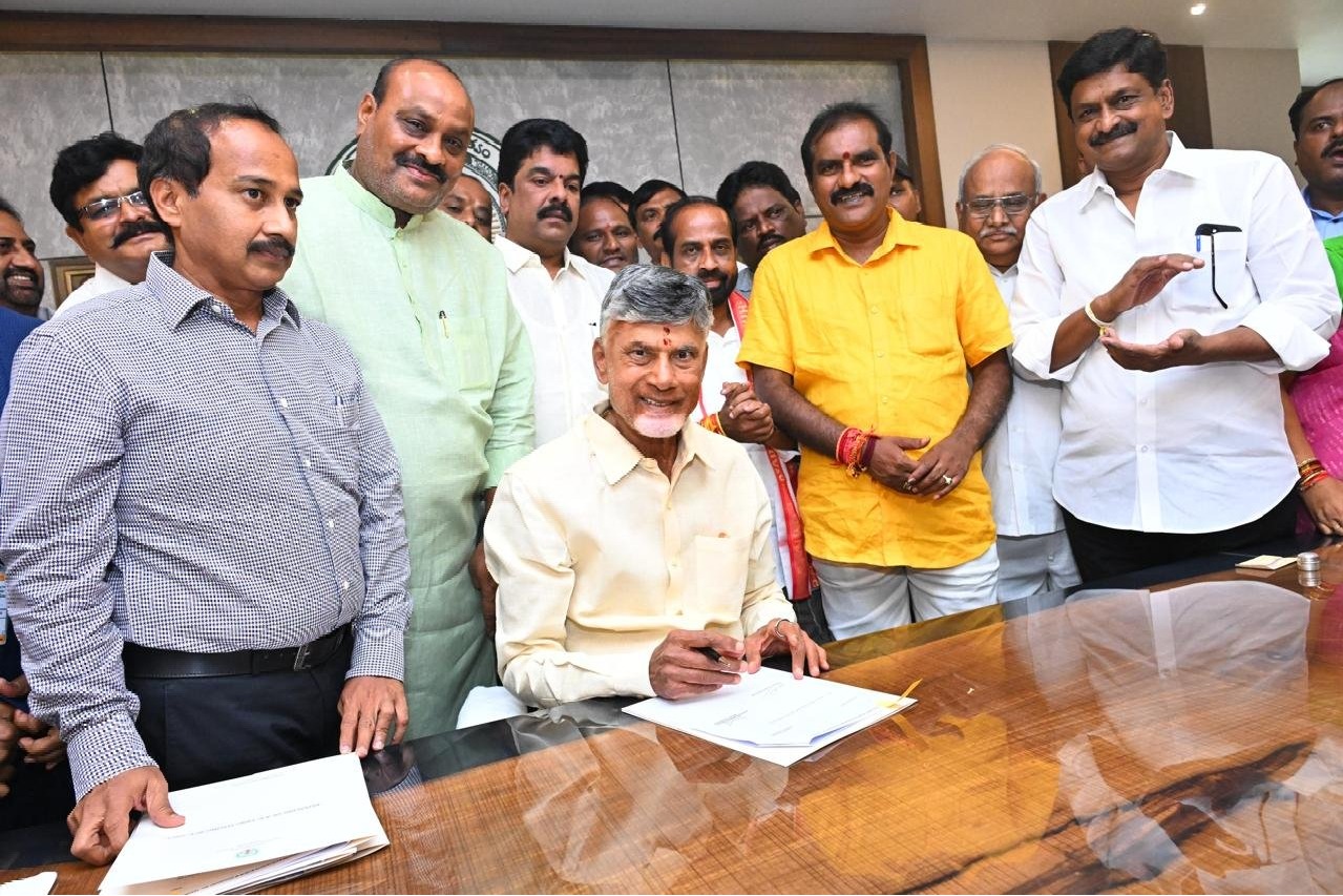 Chandrababu Naidu takes charge as Andhra Pradesh CM, signs five files