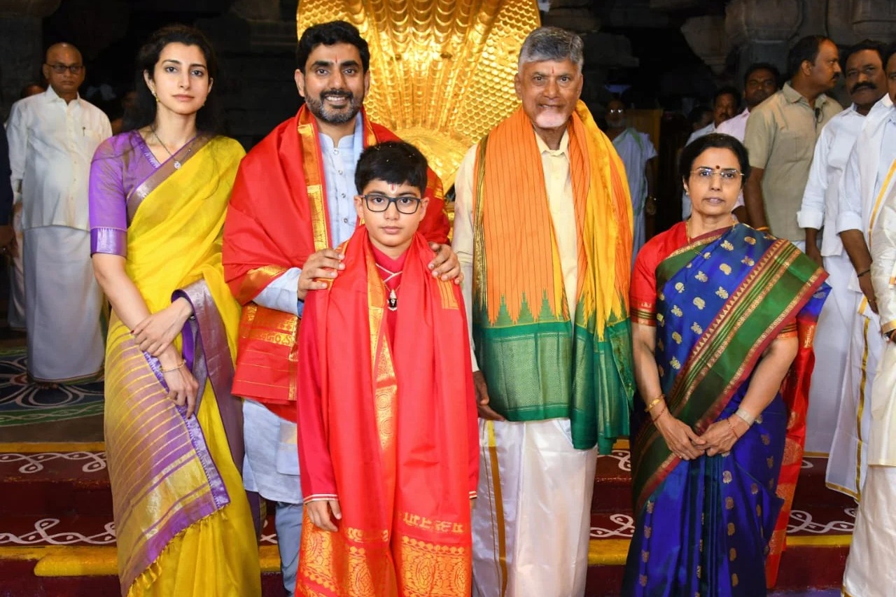 Chandrababu Naidu along with family offers prayers at Tirumala