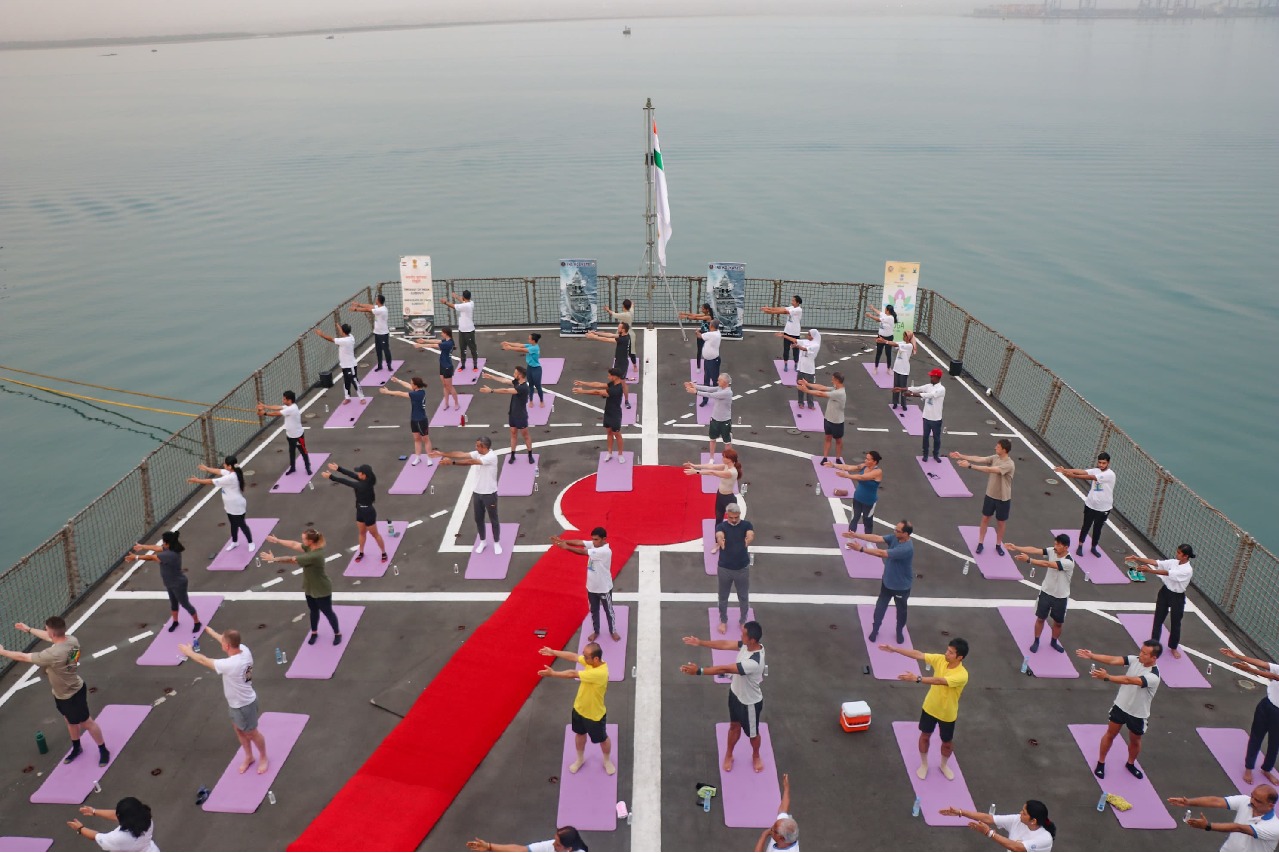 Indian Navy conducts Yoga sessions on warships, foreign ports