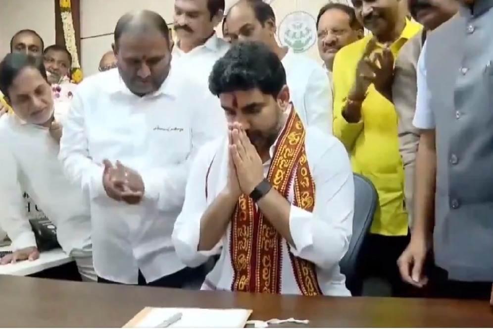 Chandrababu Naidu’s son Lokesh assumes office as minister