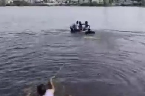 Hyderabad man drives car with three kids into lake, saved by locals