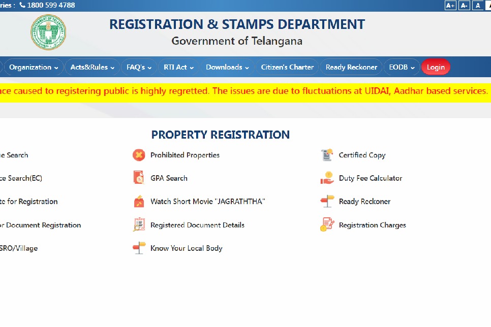 Property, land registration comes to a halt in Telangana