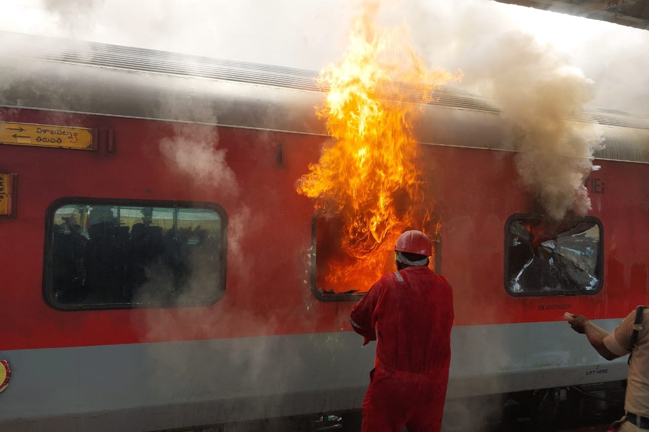 Fire breaks out in empty train at Visakhapatnam, no casualties