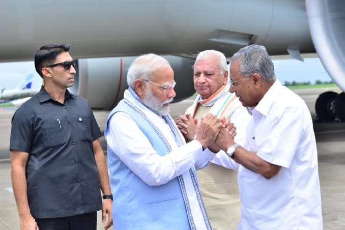 PM Modi lands in Kannur, heads to Wayanad