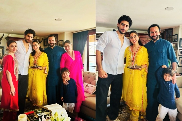 Sara Ali Khan ties Rakhi to Ibrahim, Jeh; poses with Saif, Kareena