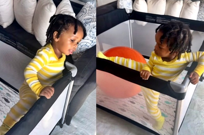 Rihanna says ‘being a boy mom is an Olympic sport' as her son tries to escape his playpen