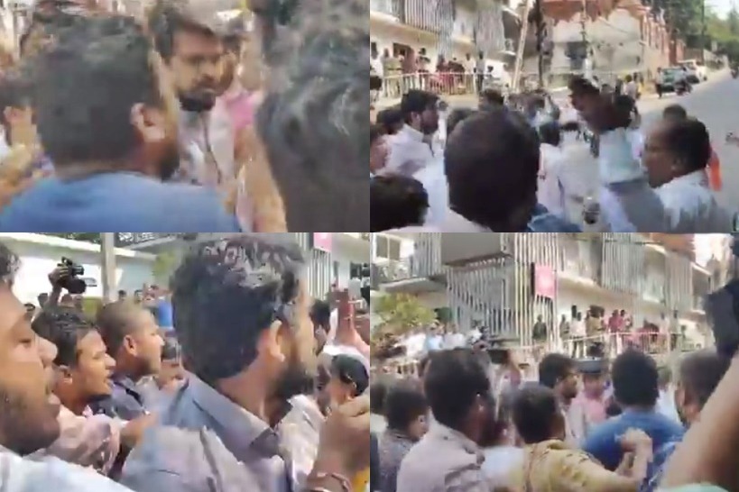 Congress, BRS workers clash at Telangana Bhavan in Hyderabad