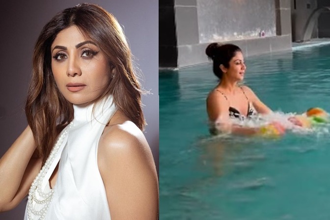 Shilpa Shetty shows how to stay fit in the pool