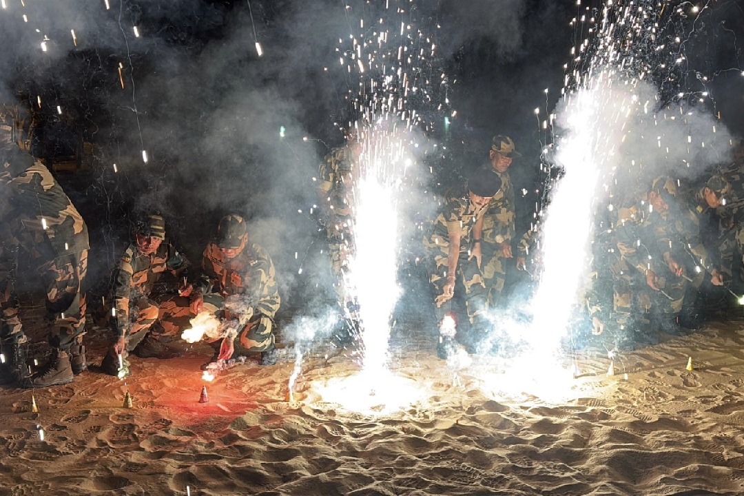 India, Pakistan border troops exchange Diwali sweets near Jaisalmer