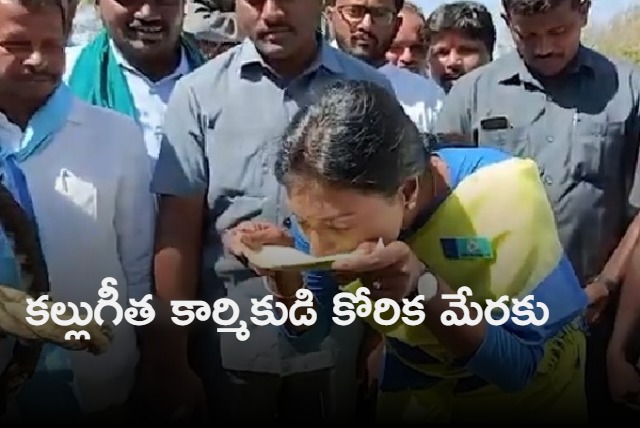 YS Sharmila tastes Thati Kallu