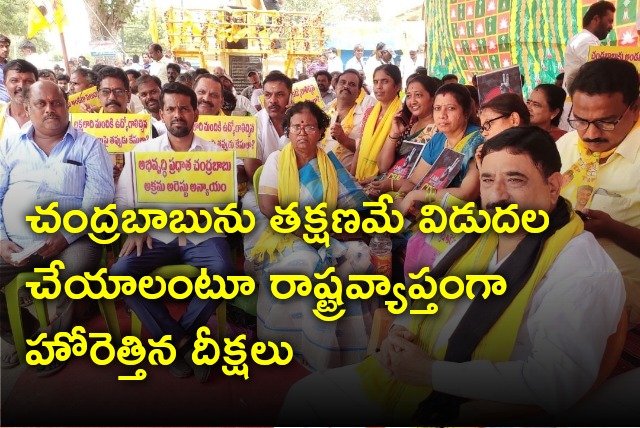 TDP cadre takes huge protests and demand Chandrababu release immediately 