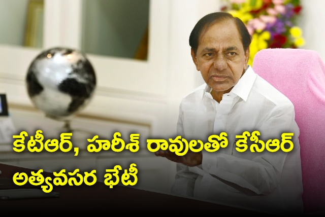 KCR meeting with KTR and Harish Rao