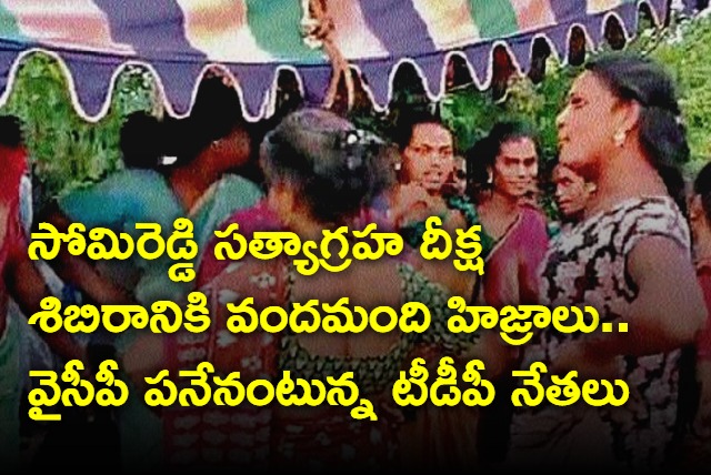 About 100 Hijras came to TDP leader Somireddy Protest place by Buses