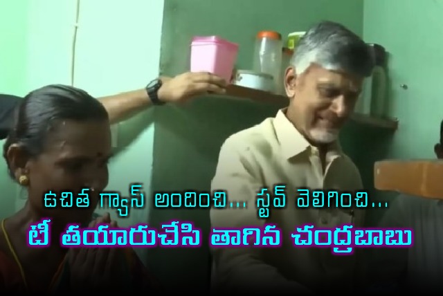 Chandrababu distributes free gas cylinder to a woman